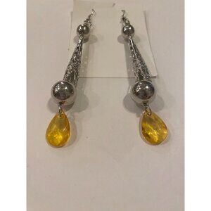 Vintage Silver Filigreen Topaz Long Drop Earrings